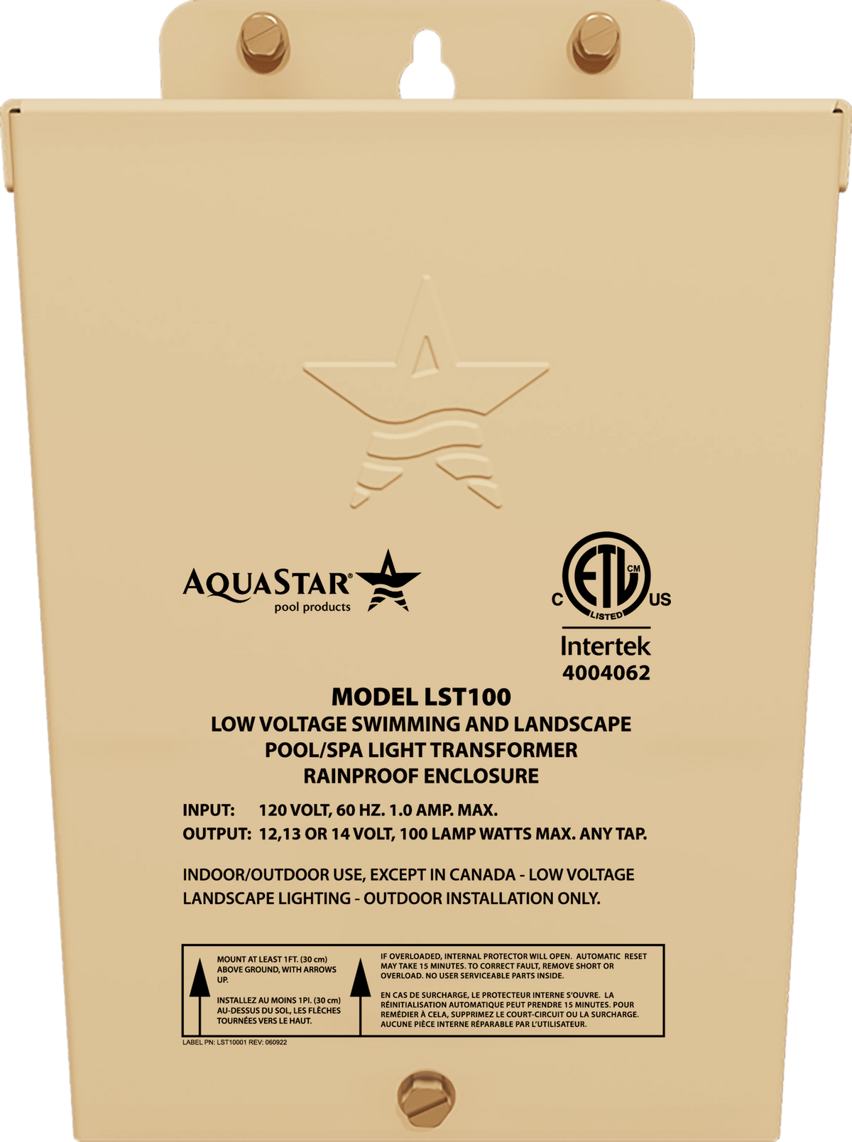 AquaStar Pool Products 100W 120V TO 12V Transformer Litestar - LST100