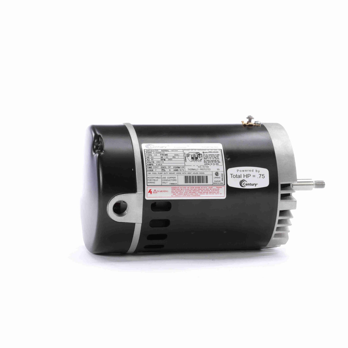 Century Pool Pump Motor 3/4HP 1-Speed 1 Phase 60Hz 230/115V 56J Frame | B227SE