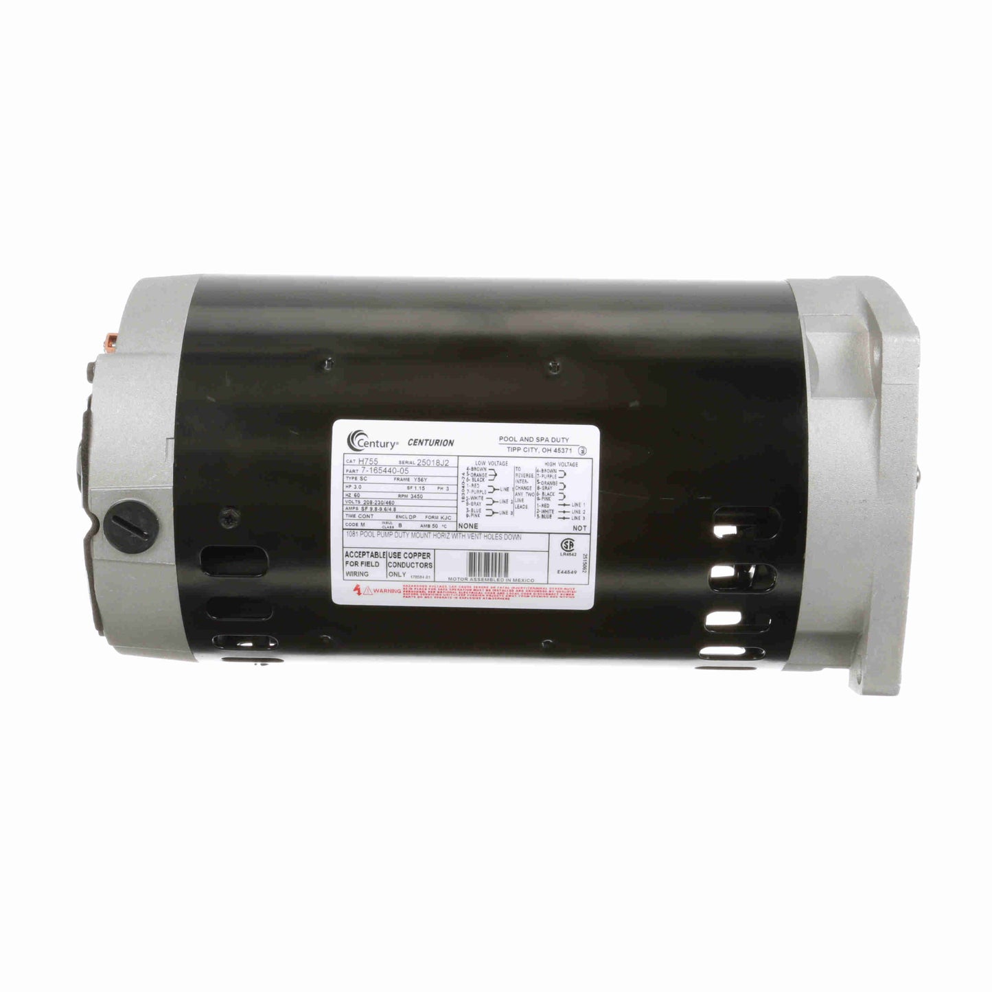 Century Pool Pump Motor 3HP 3 Phase 60Hz 208-230/460V 56Y Frame | H755
