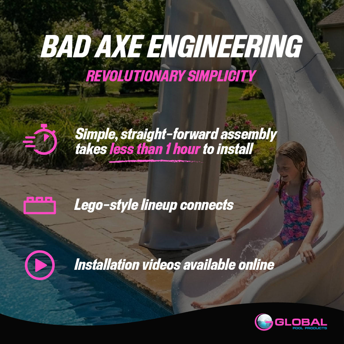 Global Pool Products GPP Bad Axe X7 Pool Slide Blue Quartz, Left, 7'4" x 9'2" - GPPS-BAX7-BQ-L