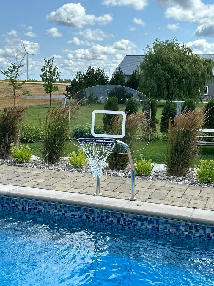 Global Pool Products GPP Basketball Set Polished, Dual Pole 16" Anchor Spacing W/Net & Ball (No Anchor) - GPP-X2BB16-SS