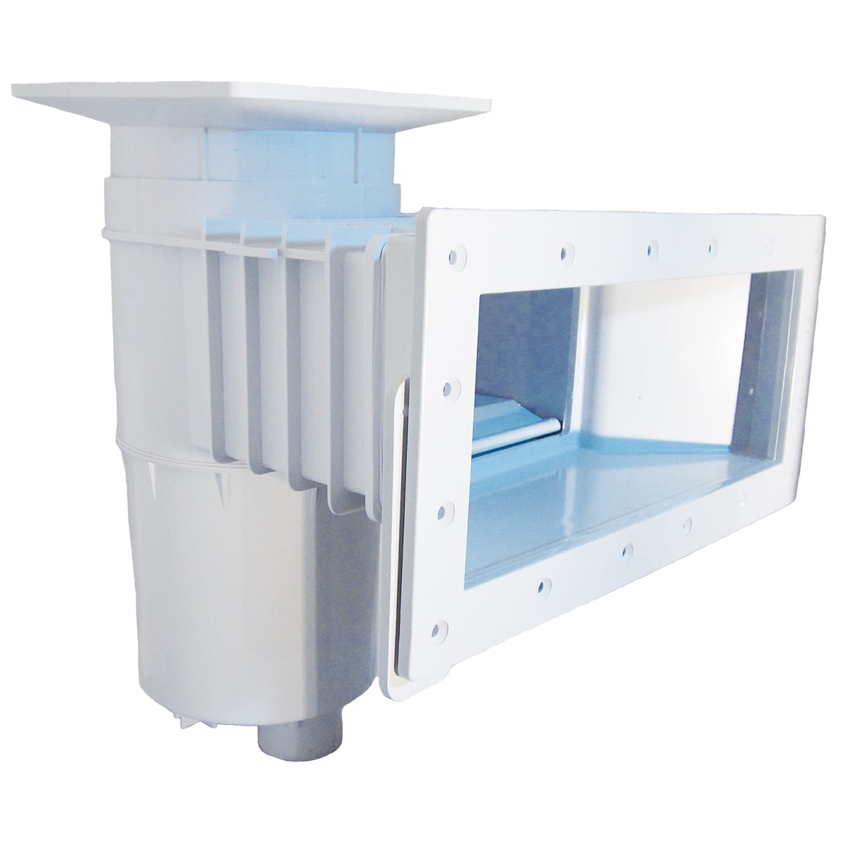 Hayward Vinyl/Fiberglass Auto-Skim Series Wide Track Skimmer w/Outside Mount, 1-1/2" FIP, 9-1/4” Throat Length, Square Lid, White, Vinyl/Fiberglass | SP10852OM