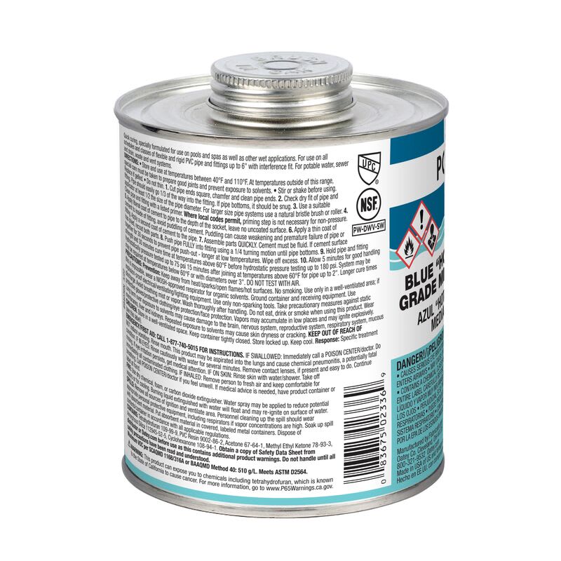 Oatey Quart Pool-Tite PVC Med Hot Blue Cement Glue Pool-Tite Quart Low V.O.C. - Texas | 2336S