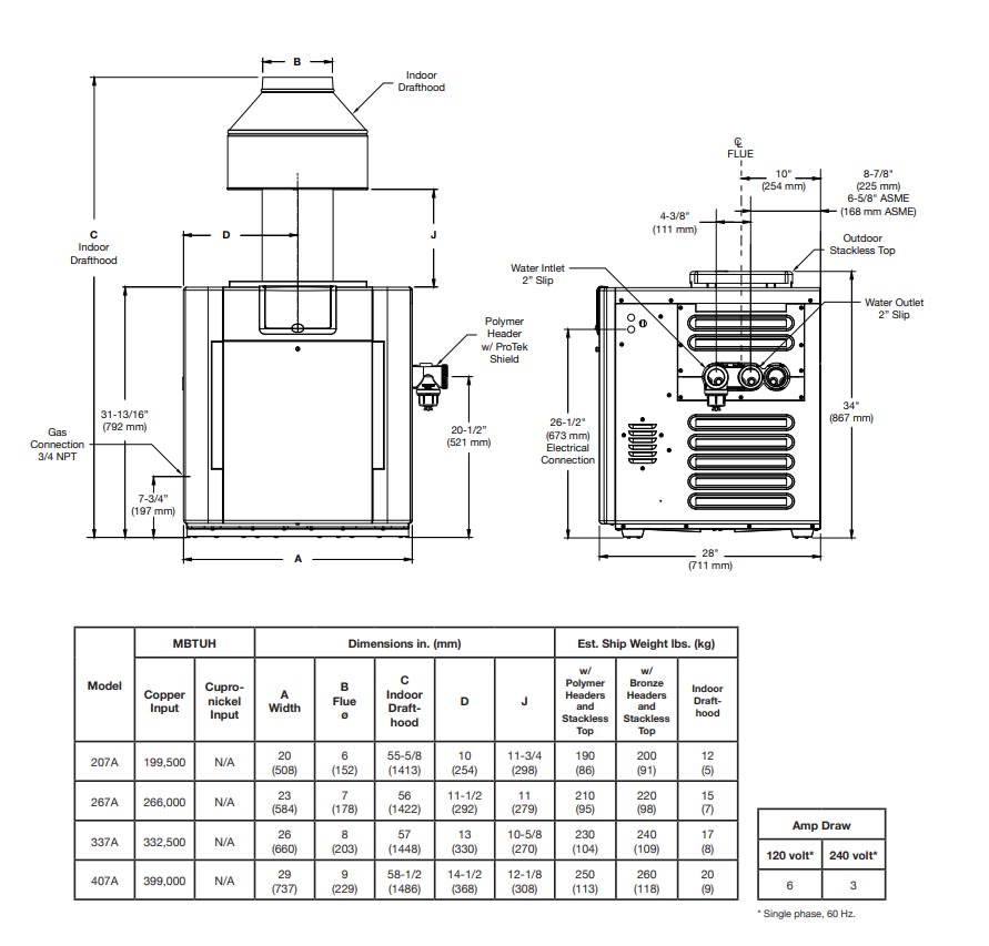 Raypak B-R337A-EN-C #26 Digital Low NOx ASME Natural Gas Heater, 332.5K BTU, Copper Exchanger, 238 lbs, 2” Bronze Headers, ProTek Shield Module | 017707