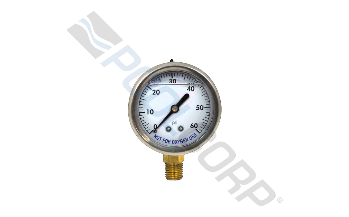 ALF Mount Liquid Filled PSI Gauge 2.5" 0-60PSI .25" Bottom