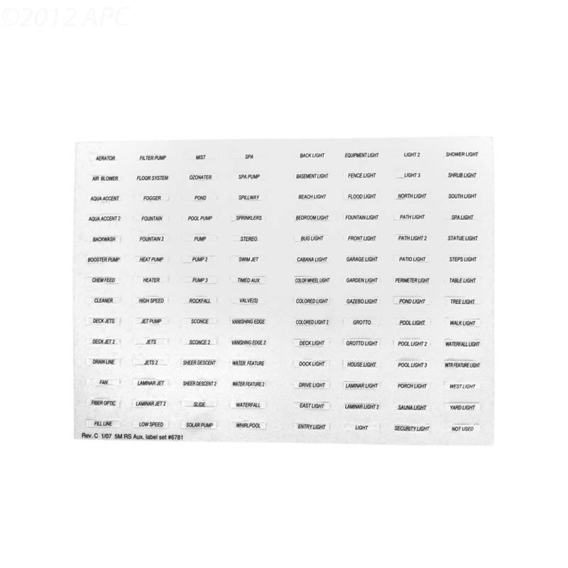 Jandy Auxiliary Equipment Decal Set - 6781+