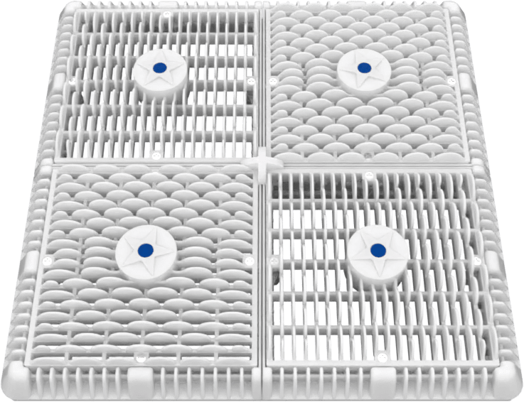 AquaStar 18" Square Frame with Four 9" Square Wave Anti-Entrapment Suction Outlet Covers and Vented Riser Rings, White | WAV18WR101