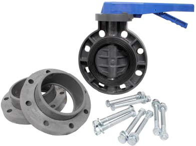 711N BUTTERFLY VALVE KIT 8IN - SS HRDW INCLUDES 711N PVC BUTTERFLY VALVE, TWO PVC VAN-STONE FLANGES AND 304 STAINLESS STEEL BOLT SET 8"