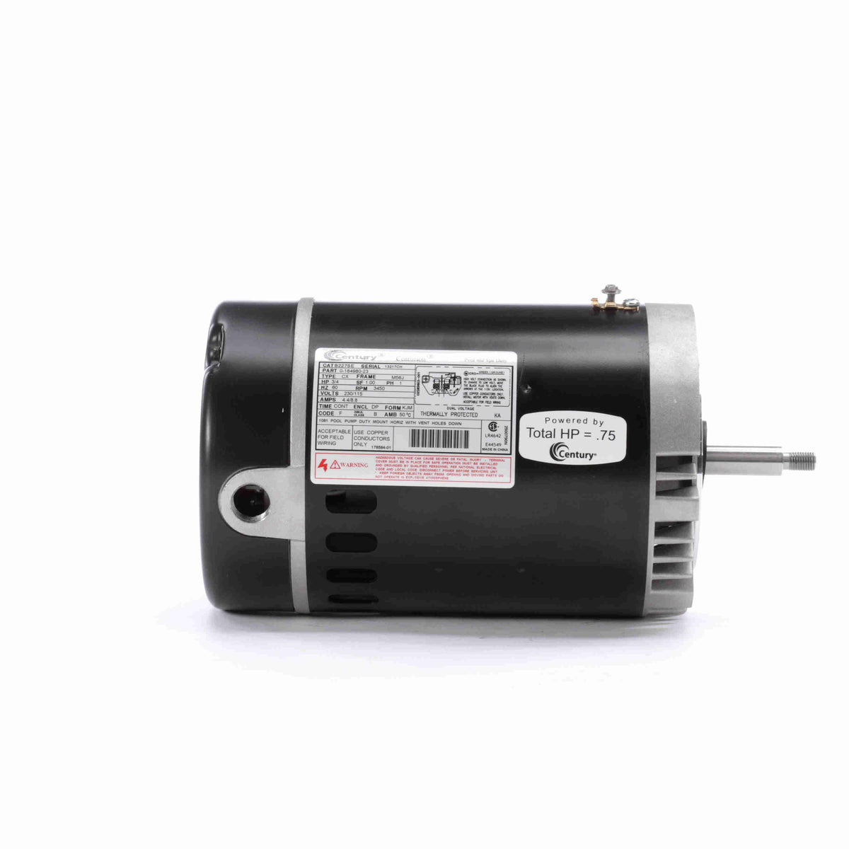 Century Pool Pump Motor 3/4HP 1-Speed 1 Phase 60Hz 230/115V 56J Frame | B227SE
