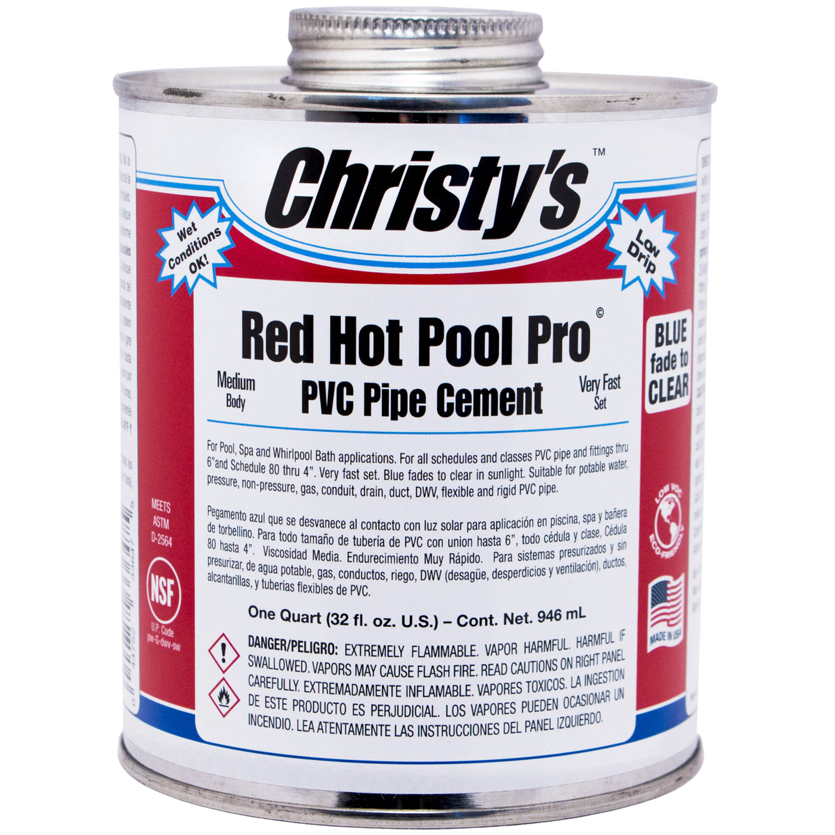 PVC Cement, 1 Quart Can Blue Medium Syrupy Liquid Low VOC