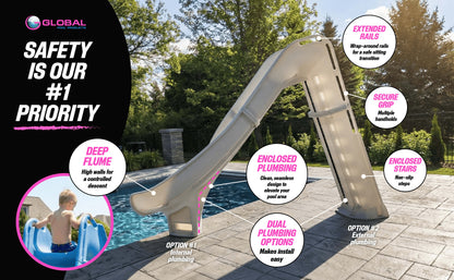 Global Pool Products GPP Bad Axe X6 Pool Slide Silver Quartz, Left, 6' x 7'9" - GPPS-BAX6-SQ-L