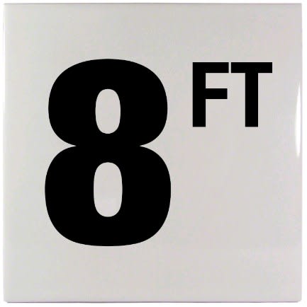 8' Sm Inlays 8 w/' Depth Marker-Ceramic Black/White Smooth 6" Depth Marker 8 ' Smooth Surface 6" X 6" Ceramic  | C610080