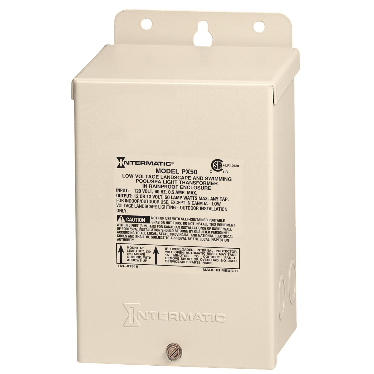 Intermatic 50W 120V Pool and SPA Safety Transformer, Beige Steel Case | ITMPX50