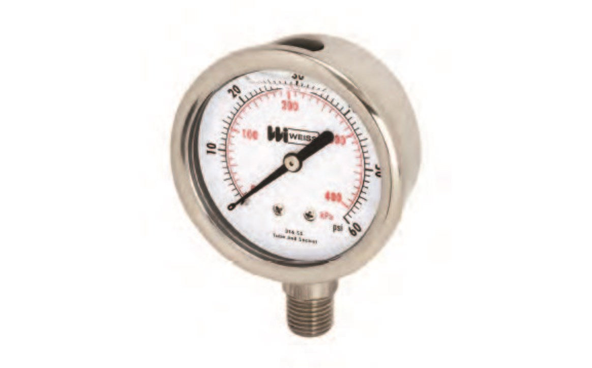Weiss Instruments Bottom Mt Liq Fill Vacuum Gauge 2.5" 0-30"HG .25" - LF252-VAC-4L