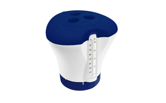 PoolStyle® PS2055 Blue/White Floating Chemical Dispenser for 3" Tablets with Thermometer