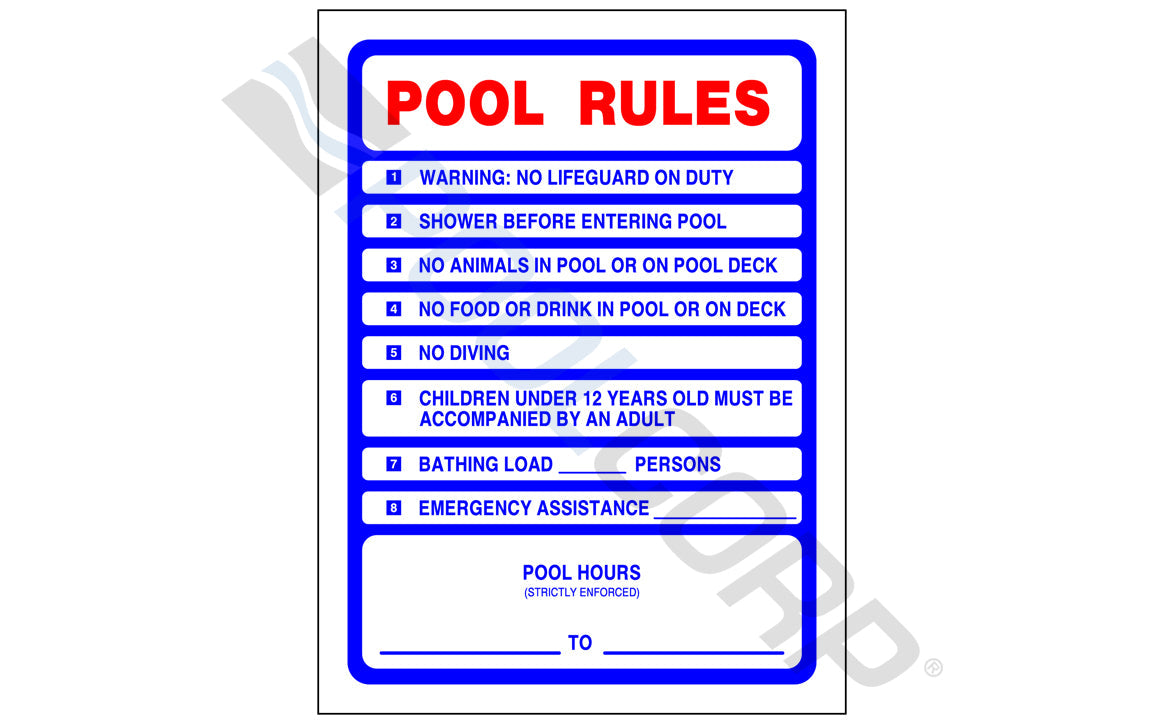 National Stock Sign Sign Pool Rules 18"X24" Vertical