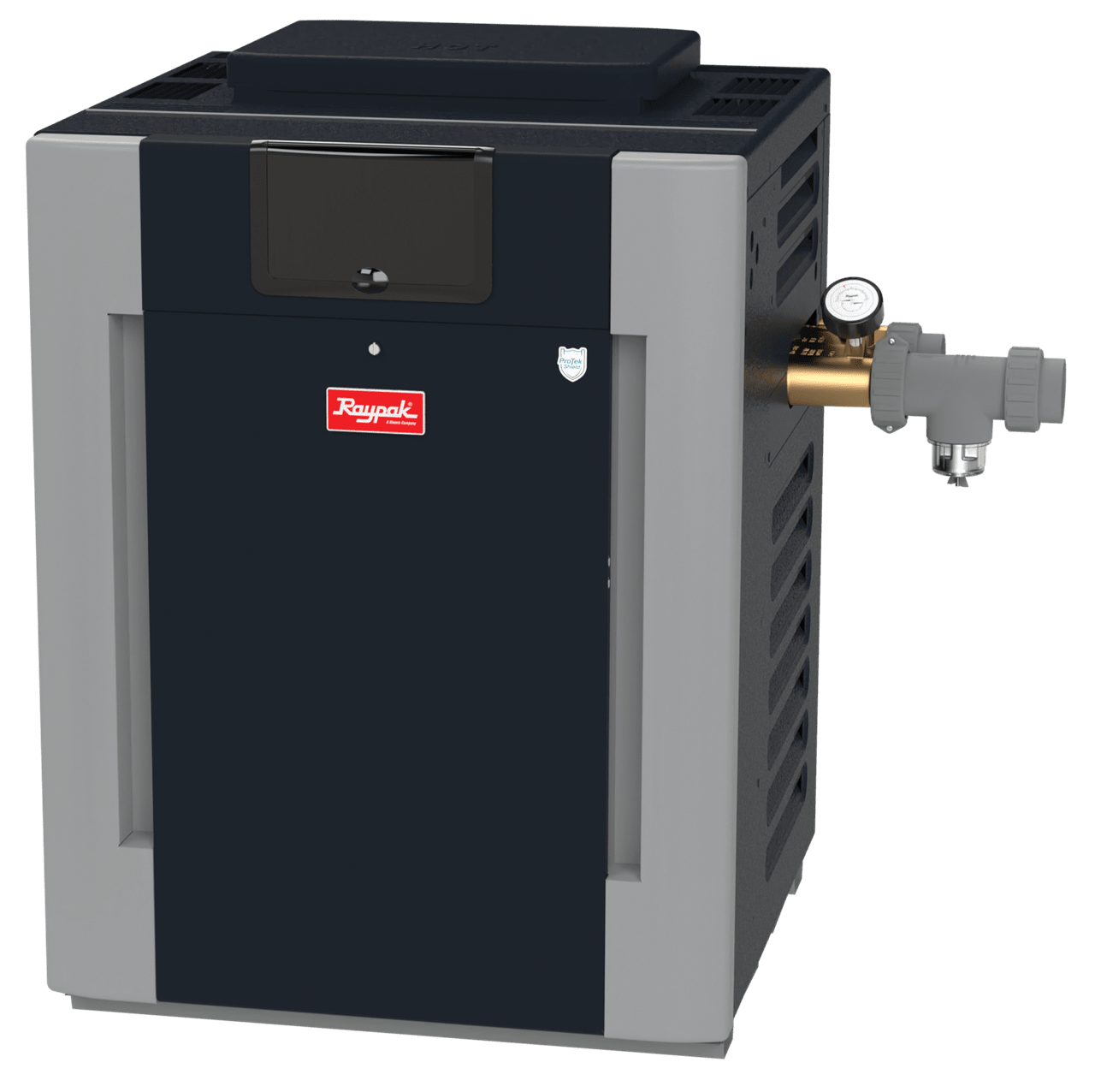 Raypak B-R406A-EN-C #51 Digital ASME Natural Gas Heater, 399K BTU, 120/240VAC, 1-Phase, Copper Exchanger, 249 lbs, 2” Bronze Headers | 017378