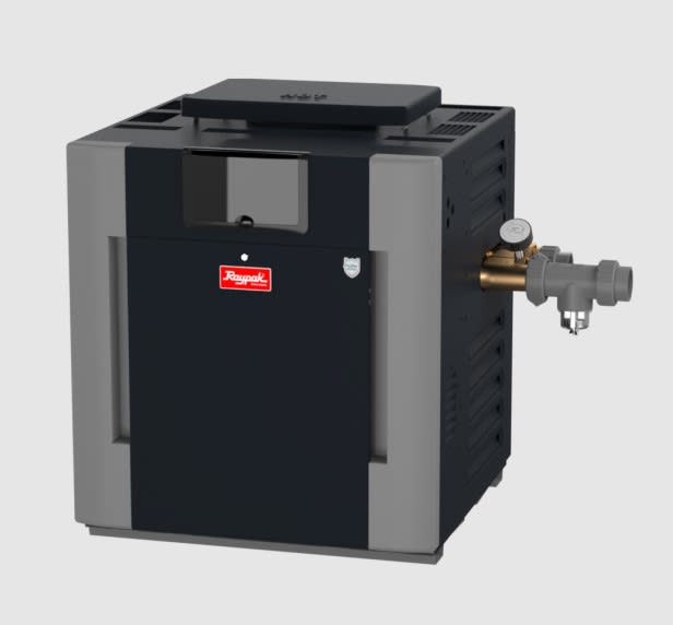 Raypak B-R337A-EN-C #26 Digital Low NOx ASME Natural Gas Heater, 332.5K BTU, Copper Exchanger, 238 lbs, 2” Bronze Headers, ProTek Shield Module | 017707
