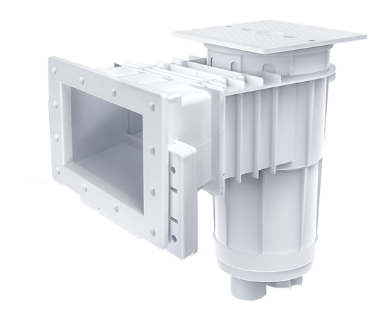 CMP Vinyl Liner Skimmer Deluxe with Skim-Vac, Regular Mouth, Square Cover, Dual Port, White - 25160010200