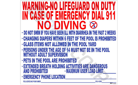 National Stock Sign TX4148 41" x 47" Plastic Texas Pool Rules Sign
